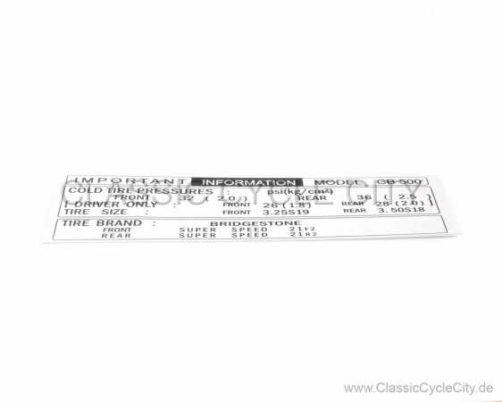 Aufkleber "MARK TIRE CAUTION" Repro # 87507-323-651