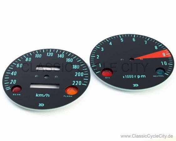 Zifferblätter Set Tachometer / Drehzalmesser KM/H + Kontrollleuchten (Diamanten)