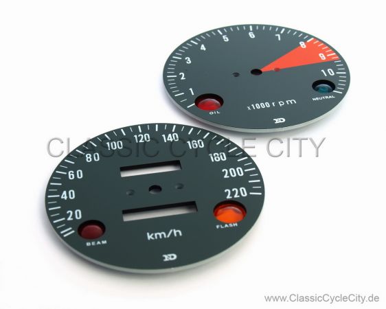 Zifferblätter Set Tachometer / Drehzalmesser KM/H + Kontrollleuchten (Diamanten Linsen)