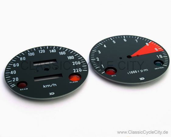 Zifferblätter Set Tachometer / Drehzalmesser KM/H + Kontrollleuchten (Diamanten Linsen)