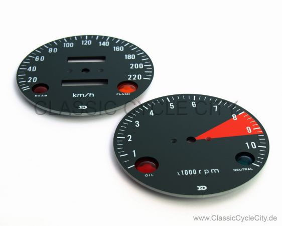 Zifferblätter Set Tachometer / Drehzalmesser KM/H + Kontrollleuchten (Diamanten Linsen)