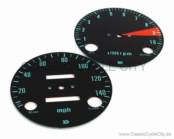 Zifferblätter / Tachoscheiben Set Tachometer / Drehzalmesser Meilen/H
