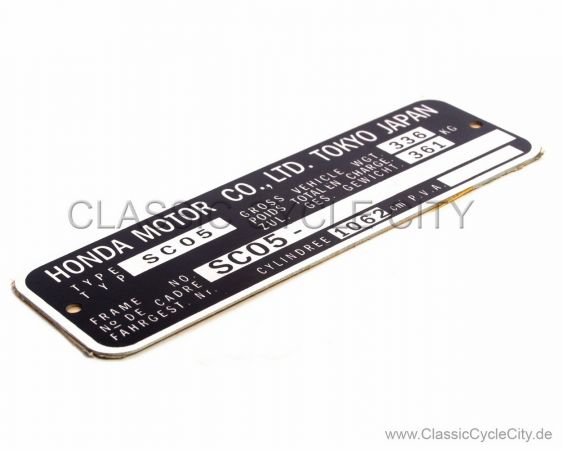 Honda CB 1100R SC05 Typenschild (VIN PLATE TYPE REGISTERED) Aluminium