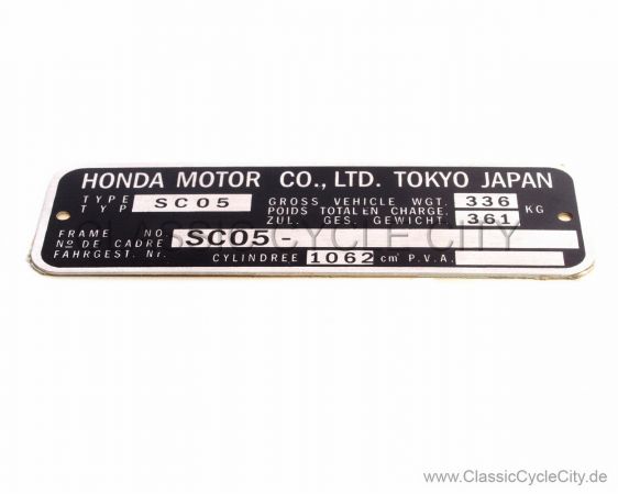 Honda CB 1100R SC05 Typenschild (VIN PLATE TYPE REGISTERED) Aluminium