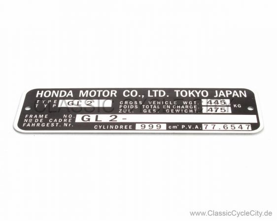 Honda GL 1000 Goldwing GL2 Typenschild (VIN PLATE TYPE REGISTERED) Aluminium