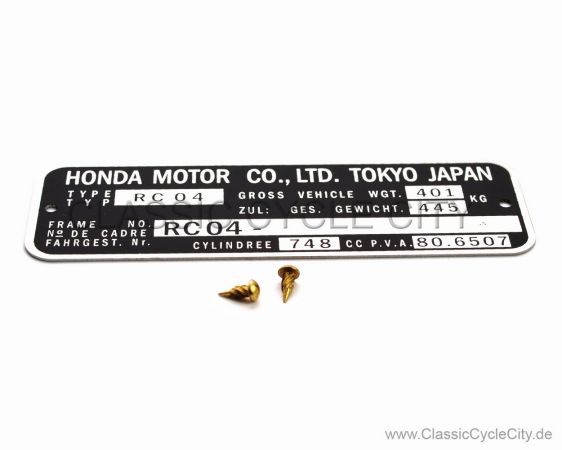 Honda CB 750 F F2 Bol D'or RC04 Typenschild (VIN PLATE TYPE REGISTERED) Aluminium + zwei Nieten