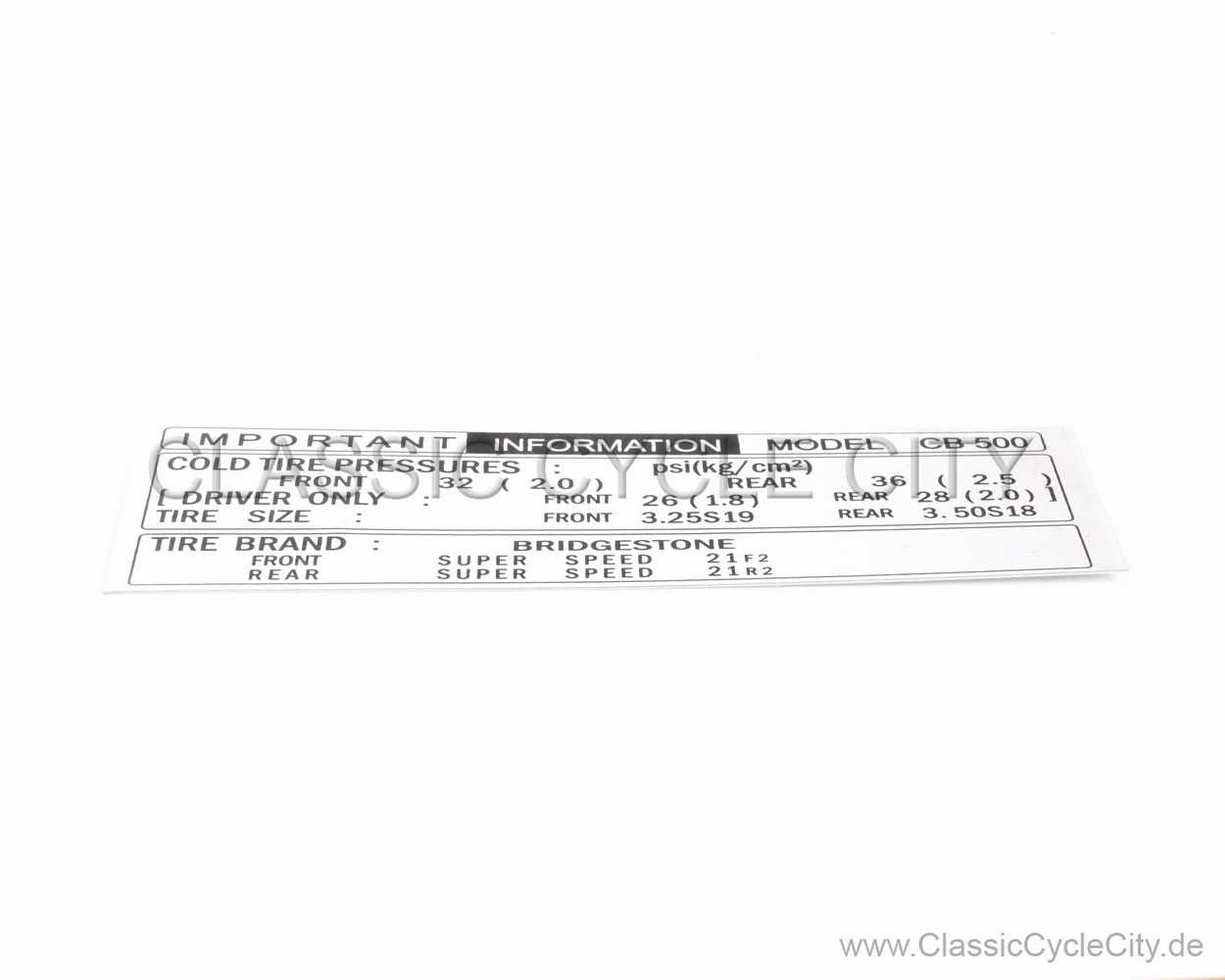 Aufkleber "MARK TIRE CAUTION" Repro # 87507-323-651