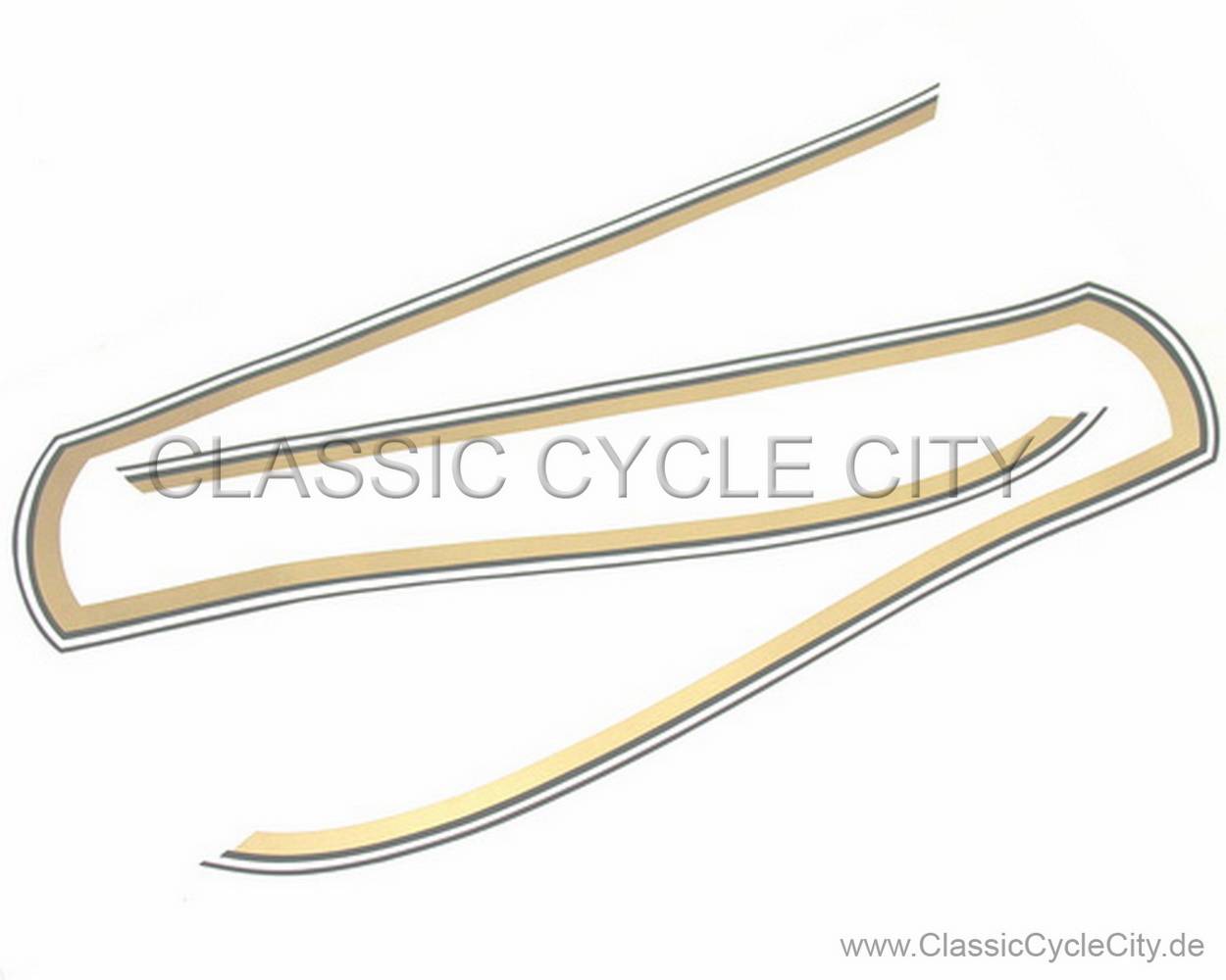 Tank Zierstreifen Dekor Set, schwarz / weiss / gold, Siebdruck! Honda CB 500 Four K2 (1975-1977)