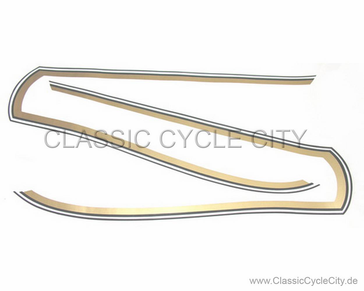 Tank Zierstreifen Dekor Set, schwarz / weiss / gold, Siebdruck! Honda CB 500 Four K2 (1975-1977)