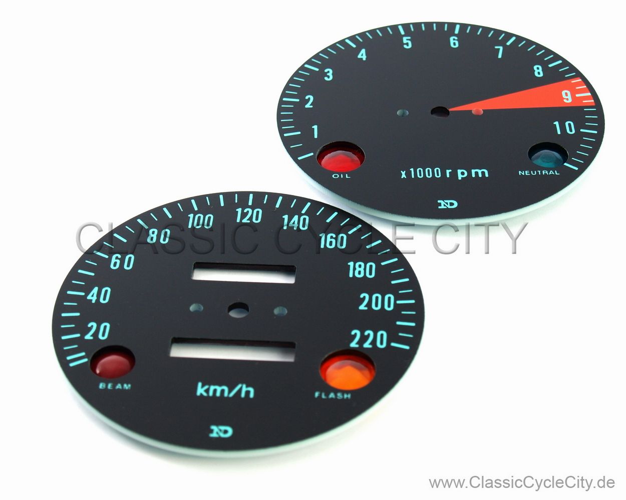 Zifferblätter Set Tachometer / Drehzalmesser KM/H + Kontrollleuchten (Diamanten)