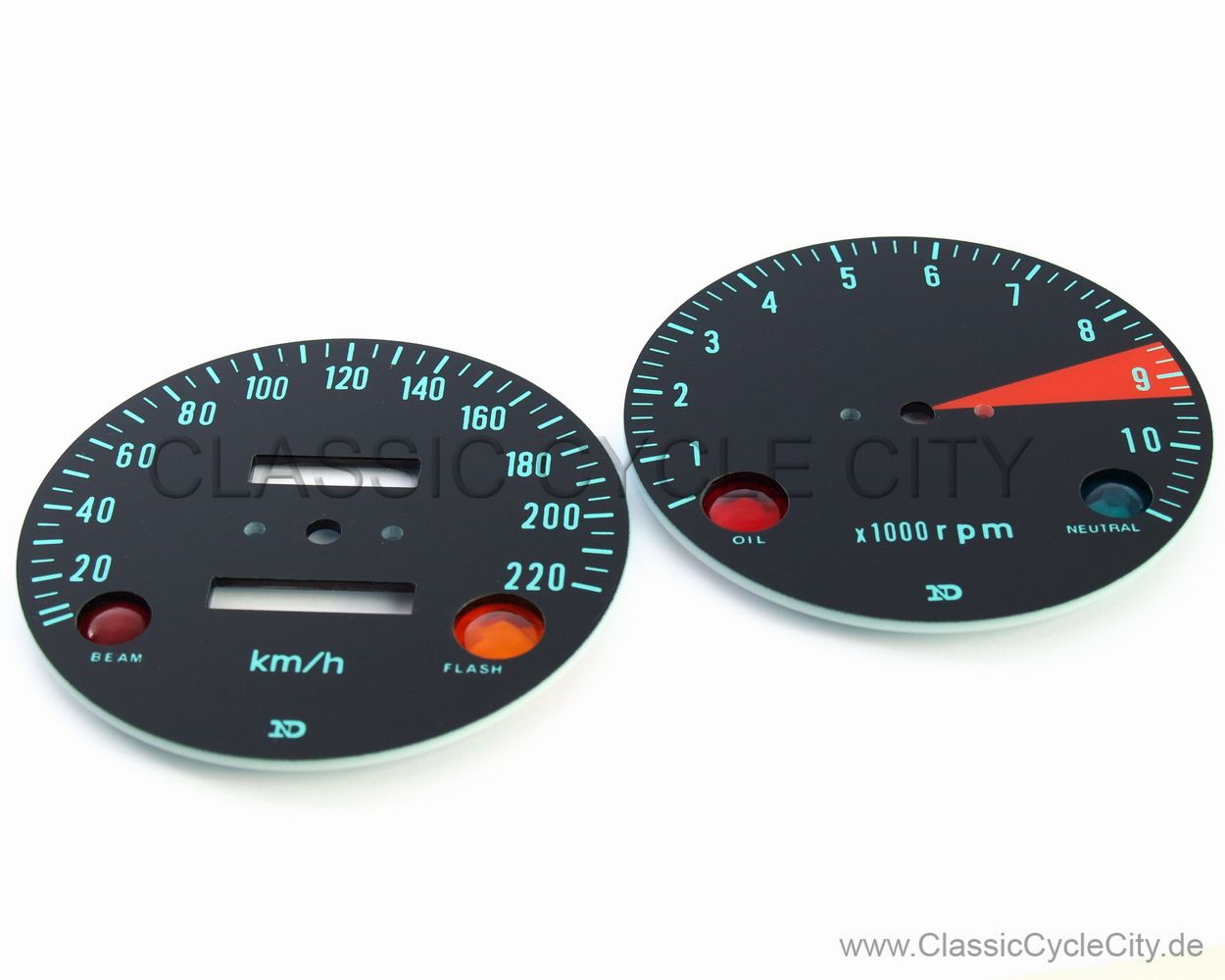 Zifferblätter Set Tachometer / Drehzalmesser KM/H + Kontrollleuchten (Diamanten)
