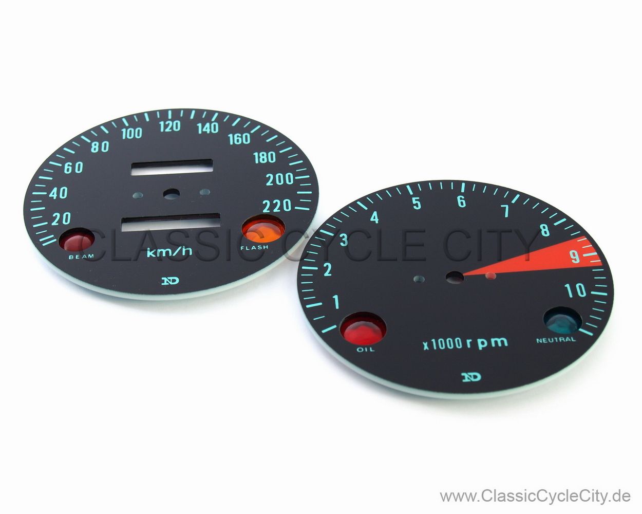 Zifferblätter Set Tachometer / Drehzalmesser KM/H + Kontrollleuchten (Diamanten)