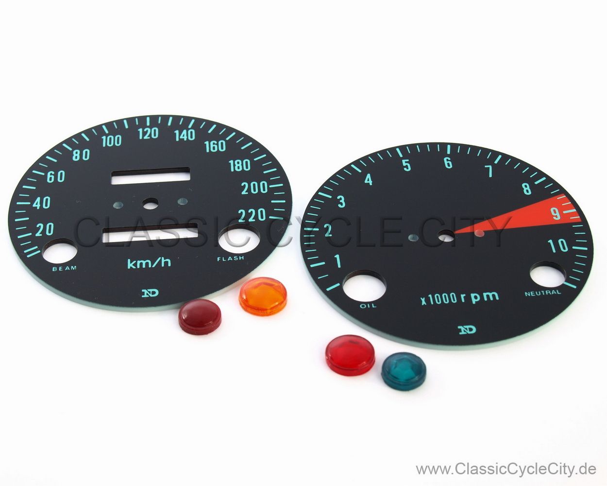 Zifferblätter Set Tachometer / Drehzalmesser KM/H + Kontrollleuchten (Diamanten)
