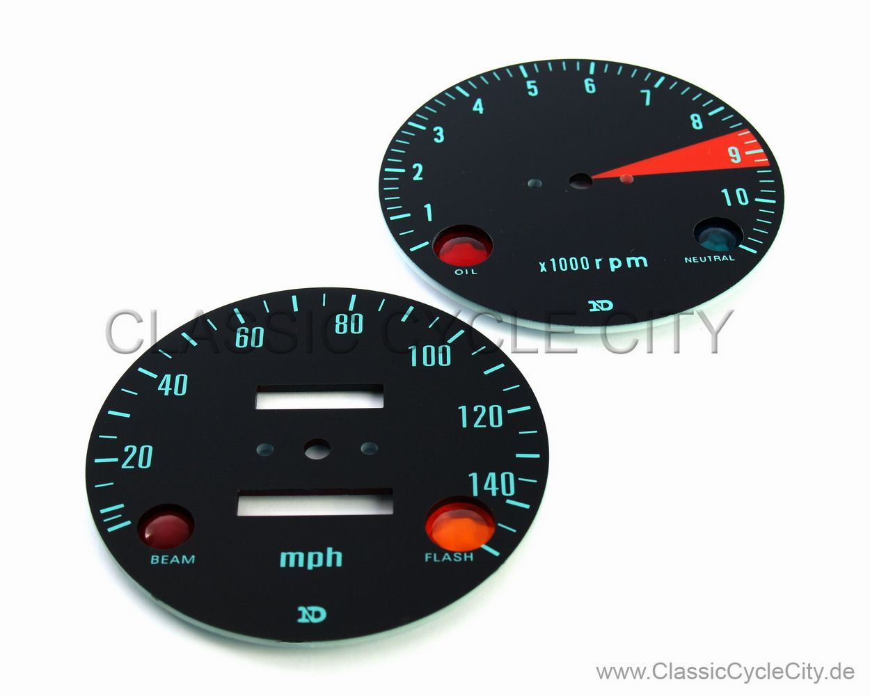 Zifferblätter Set Tachometer / Drehzalmesser Meilen/H + Kontrollleuchten (Diamanten)
