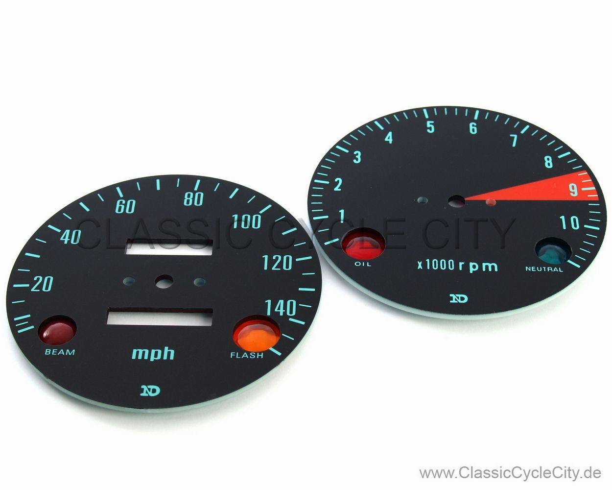 Zifferblätter Set Tachometer / Drehzalmesser Meilen/H + Kontrollleuchten (Diamanten)