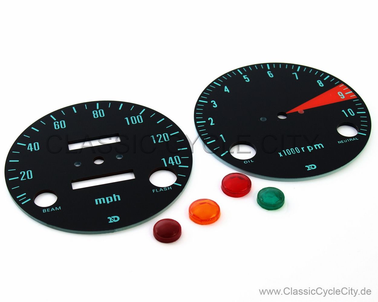 Zifferblätter Set Tachometer / Drehzalmesser Meilen/H + Kontrollleuchten (Diamanten)