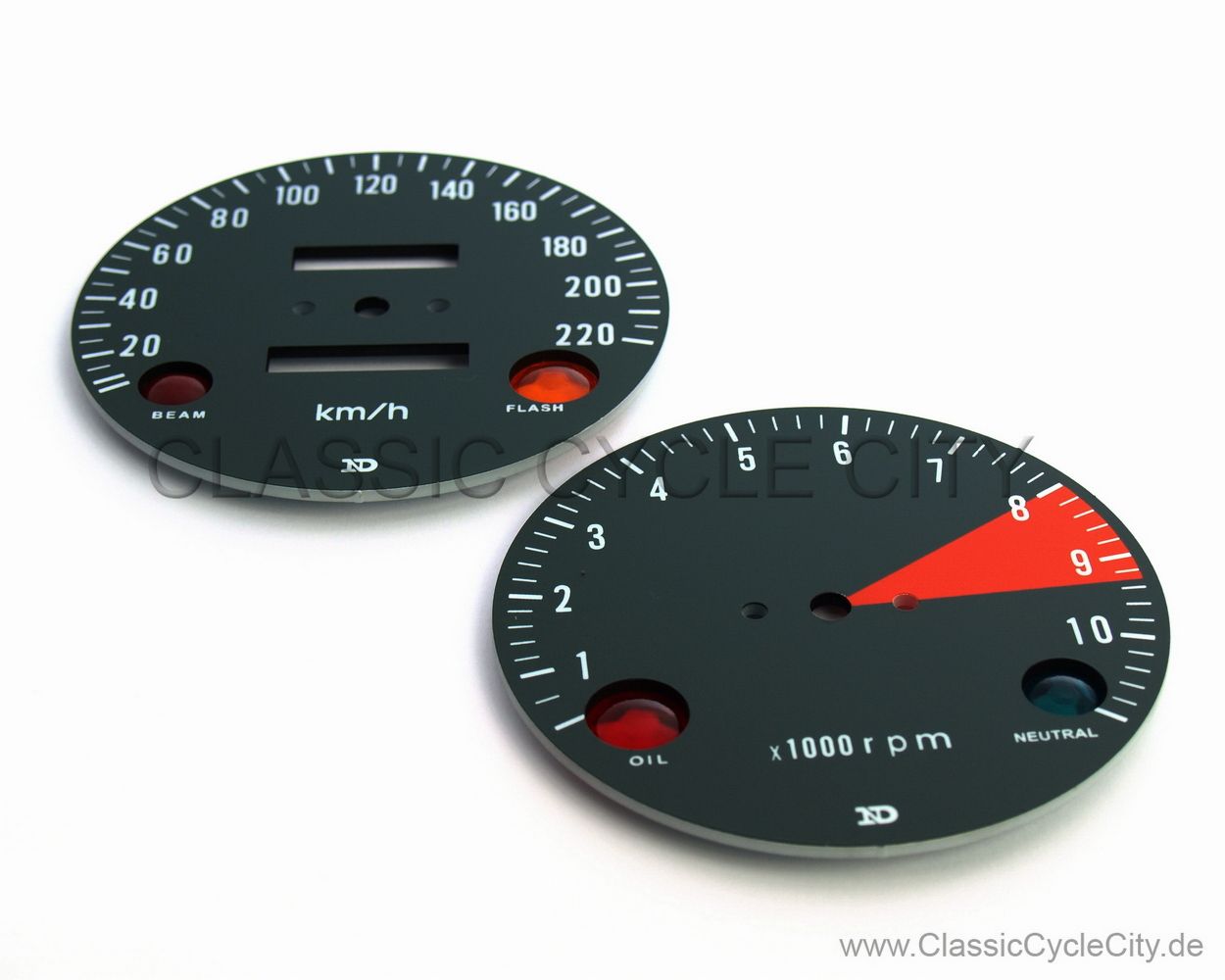 Zifferblätter Set Tachometer / Drehzalmesser KM/H + Kontrollleuchten (Diamanten Linsen)