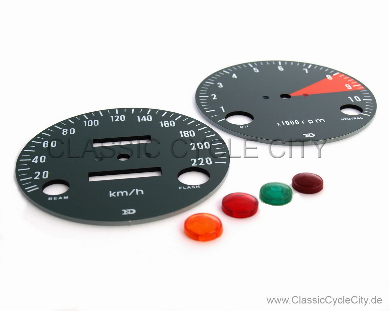 Zifferblätter Set Tachometer / Drehzalmesser KM/H + Kontrollleuchten (Diamanten Linsen)