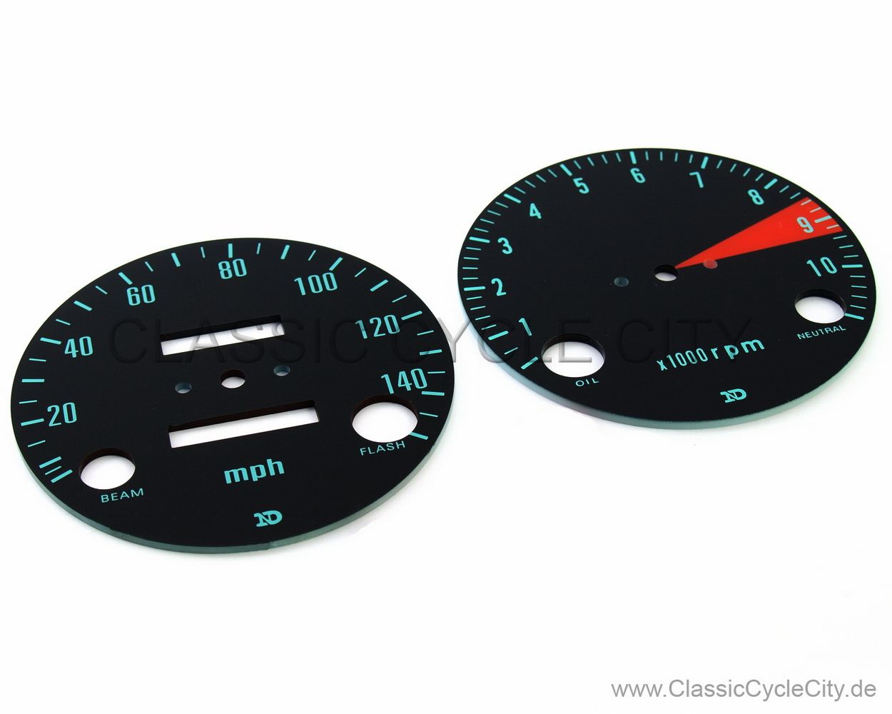 Zifferblätter / Tachoscheiben Set Tachometer / Drehzalmesser Meilen/H
