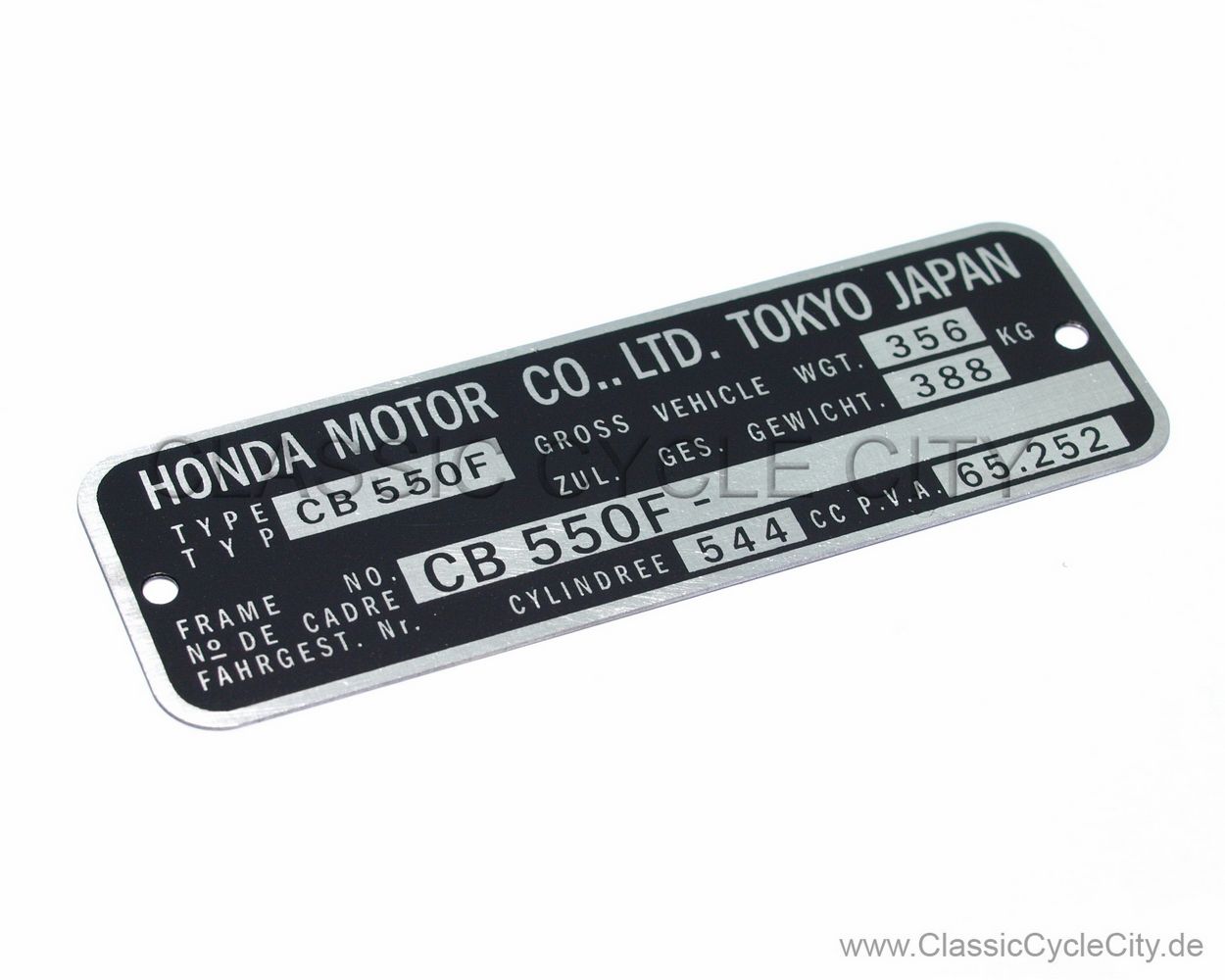 Honda CB 550 Four F-F2 Typenschild (VIN PLATE TYPE REGISTERED) Aluminium