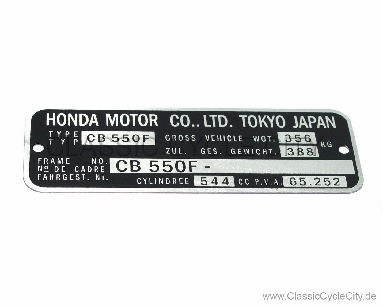 Honda CB 550 Four F-F2 Typenschild (VIN PLATE TYPE REGISTERED) Aluminium