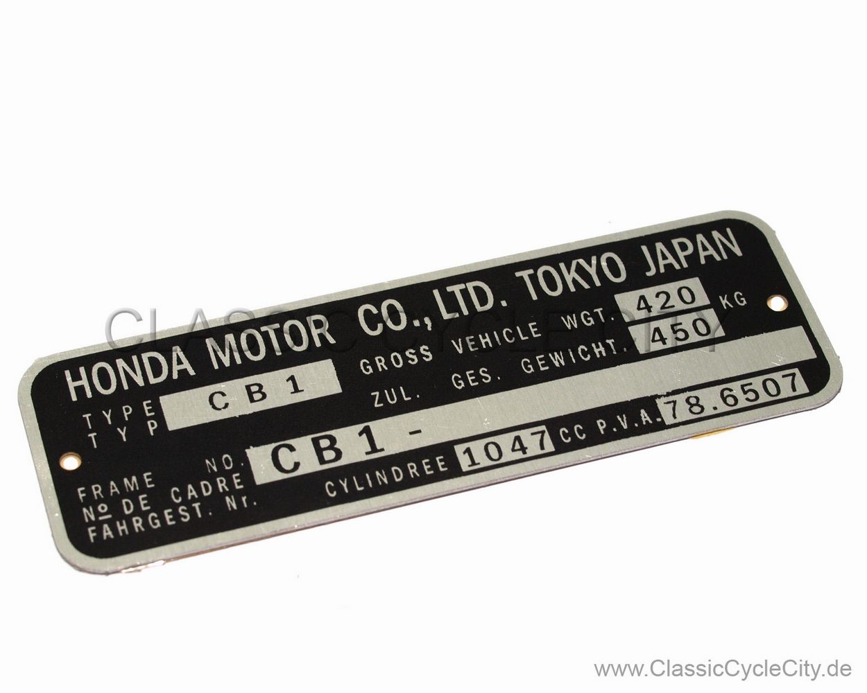 Honda CBX 1000 CB1 Typenschild (VIN PLATE TYPE REGISTERED) Aluminium