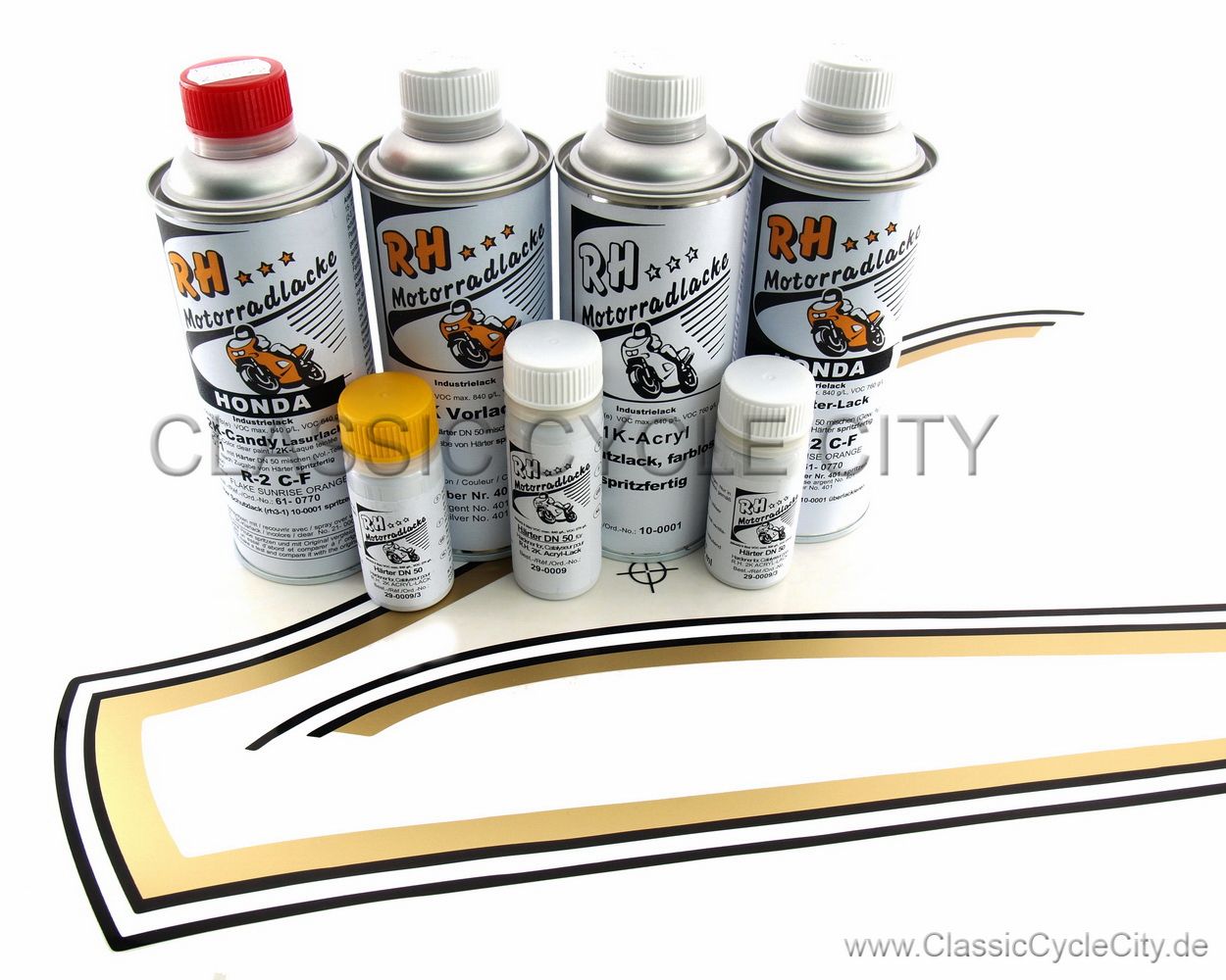 Lacksatz / Lack Flake Sunrise Orange + Tankdekor / Zierstreifen Honda CB 750 Four K3-K6 (1973-1976