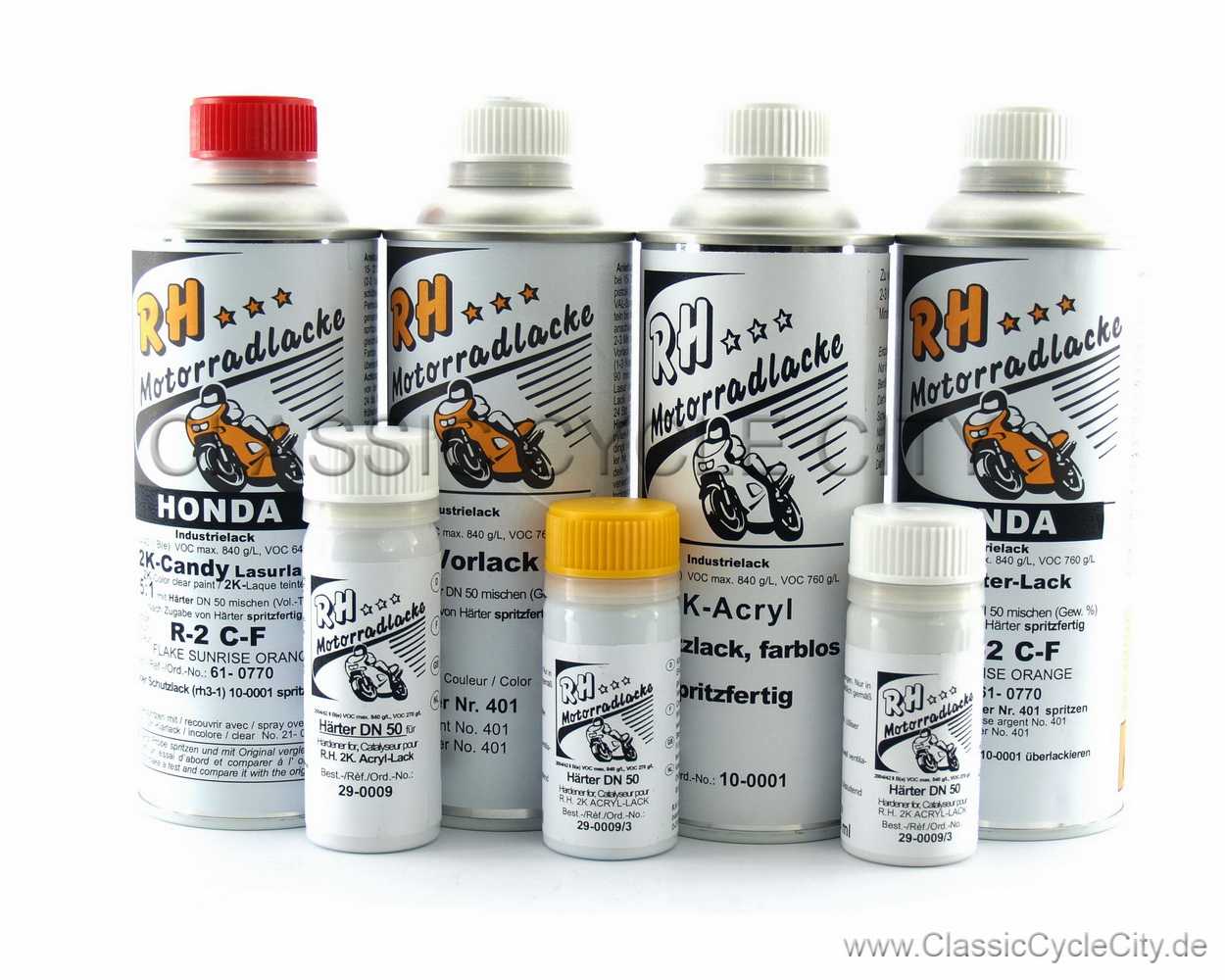 Lacksatz / Lack Flake Sunrise Orange + Tankdekor / Zierstreifen Honda CB 750 Four K3-K6 (1973-1976