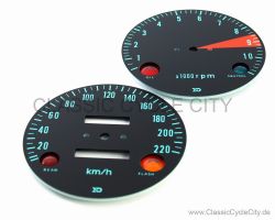 Zifferblätter Set Tachometer / Drehzalmesser KM/H + Kontrollleuchten (Diamanten) # GAU-100-007