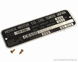 Honda CB 500 Four K0-K2 Typenschild (VIN PLATE TYPE REGISTERED) Aluminium + zwei Nieten # CCC-1004
