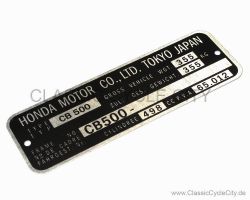 Honda CB 500 Four K0-K2 Typenschild (VIN PLATE TYPE REGISTERED) Aluminium # CCC-1005