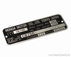 Honda CB 750 Four K0-K6 Typenschild (VIN PLATE TYPE REGISTERED) Aluminium # CCC-1000