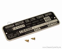 Honda CB 400 Four F-F2 Typenschild (VIN PLATE TYPE REGISTERED) Aluminium + zwei Nieten # CCC-1006