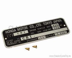 Honda CBX 1000 CB1 Typenschild (VIN PLATE TYPE REGISTERED) Aluminium + zwei Nieten # CCC-1019