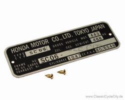 Honda CBX 1000 B C SC06 Pro-Link Typenschild (VIN PLATE TYPE REGISTERED) Aluminium + zwei Nieten # CCC-1037