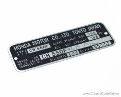 Honda CB 550 Four F-F2 Typenschild (VIN PLATE TYPE REGISTERED) Aluminium # CCC-1002