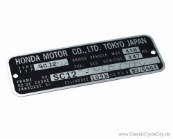 Honda VF 1100 C Custom SC12 Typenschild (VIN PLATE TYPE REGISTERED) Aluminium # CCC-1036