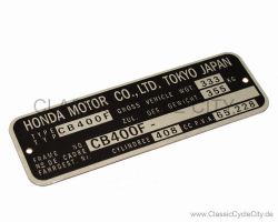 Honda CB 400 Four F-F2 Typenschild (VIN PLATE TYPE REGISTERED) Aluminium # CCC-1007