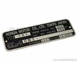 Honda CBX 1000 CB1 Typenschild (VIN PLATE TYPE REGISTERED) Aluminium # CCC-1020