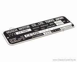 Honda CX500 (A B C) Typenschild (VIN PLATE TYPE REGISTERED) Aluminium # CCC-1018