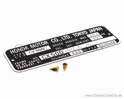 Honda CX 500 (A B C) Typenschild (VIN PLATE TYPE REGISTERED) Aluminium + zwei Nieten # CCC-1017